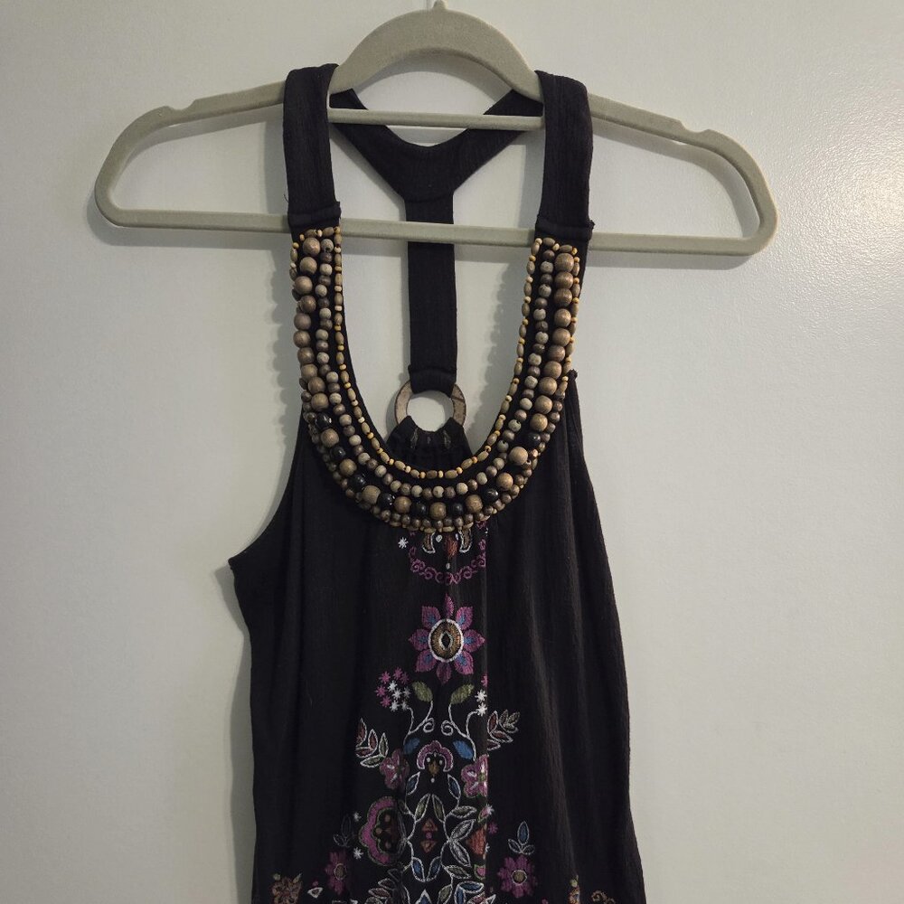 Bongo Tank Top-Black and Purple with Beaded Strap Detail